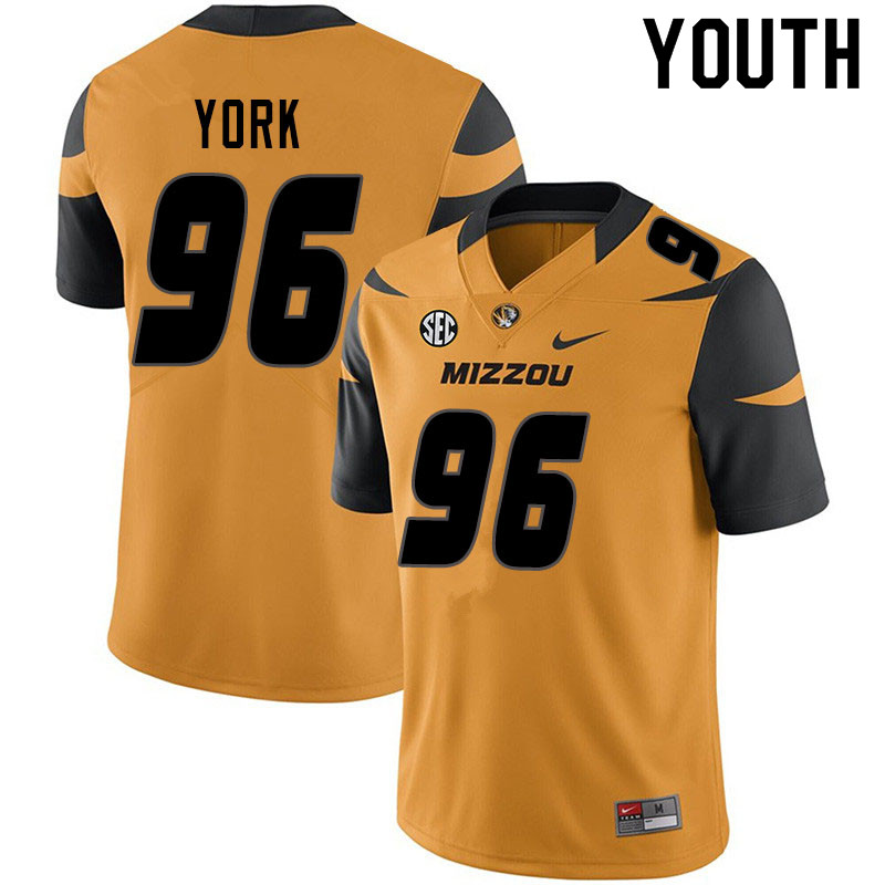 Youth #96 Cannon York Missouri Tigers College Football Jerseys Sale-Yellow